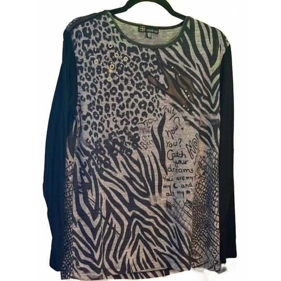 NEW CARRE NOIR women's artist shirt in black/grey/leather - Picture 1 of 2